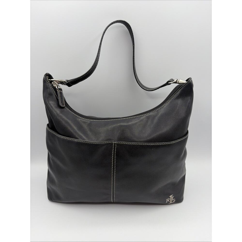 LAUREN RALPH LAUREN Black Leather Shoulder Bag Purse LRL